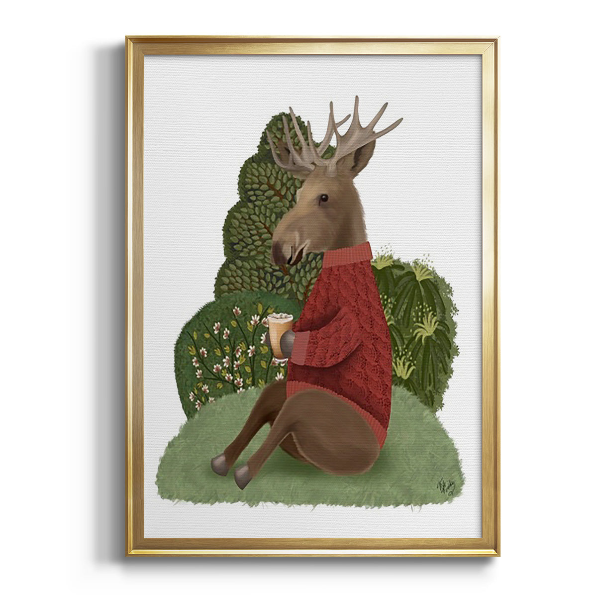 Latte Moose in Sweater Premium Framed Print - Ready to Hang
