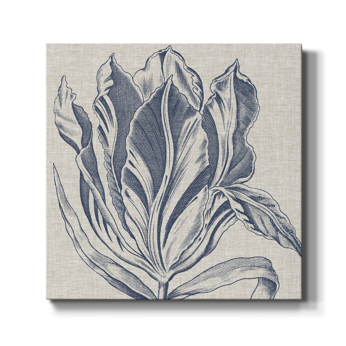 Indigo Floral on Linen I - Canvas Art Print