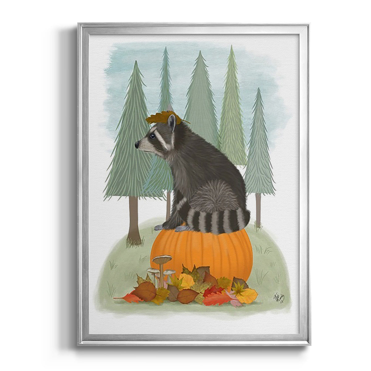 Raccoon On Pumpkin Premium Framed Print - Ready to Hang