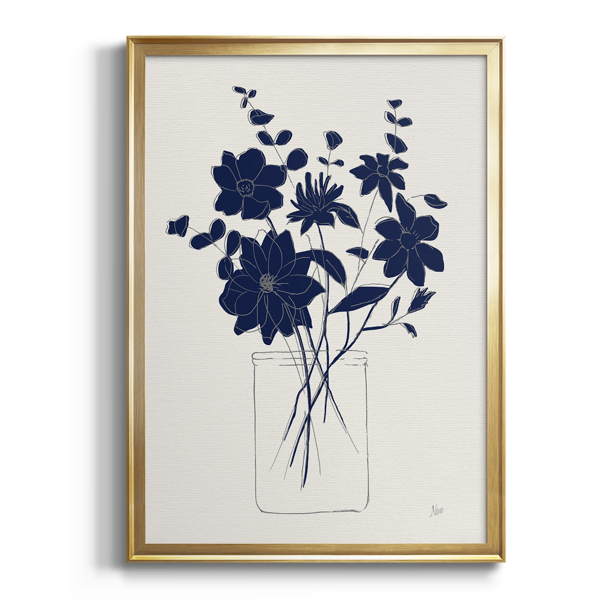 Indigo Sketch Bouquet II Premium Framed Print - Ready to Hang