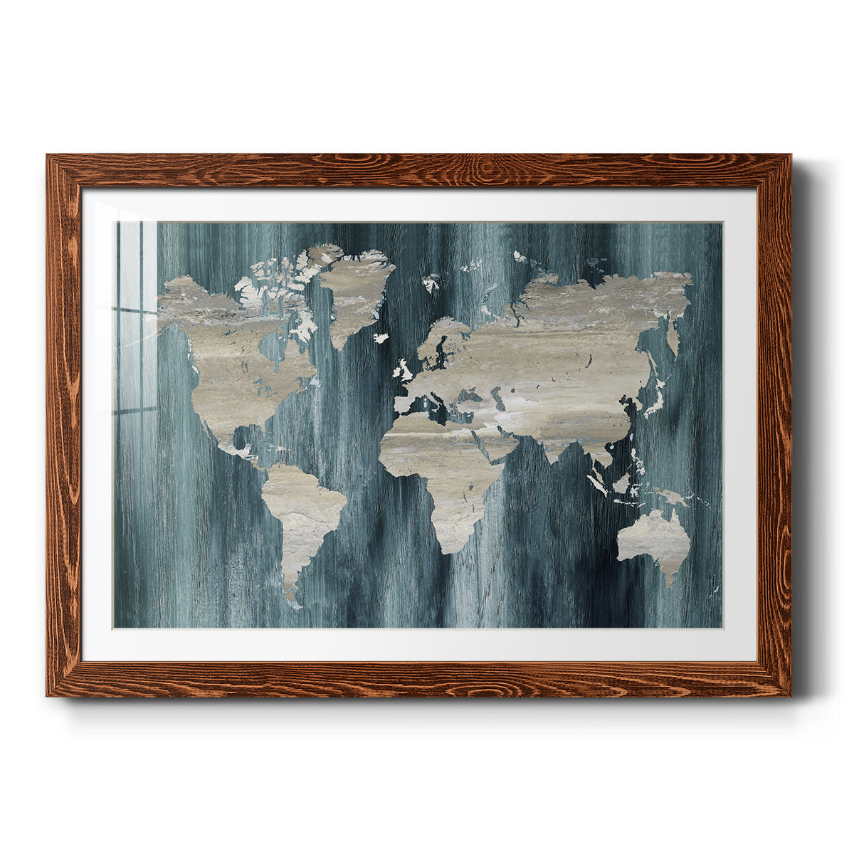 Navy World Map-Premium Framed Print - Ready to Hang