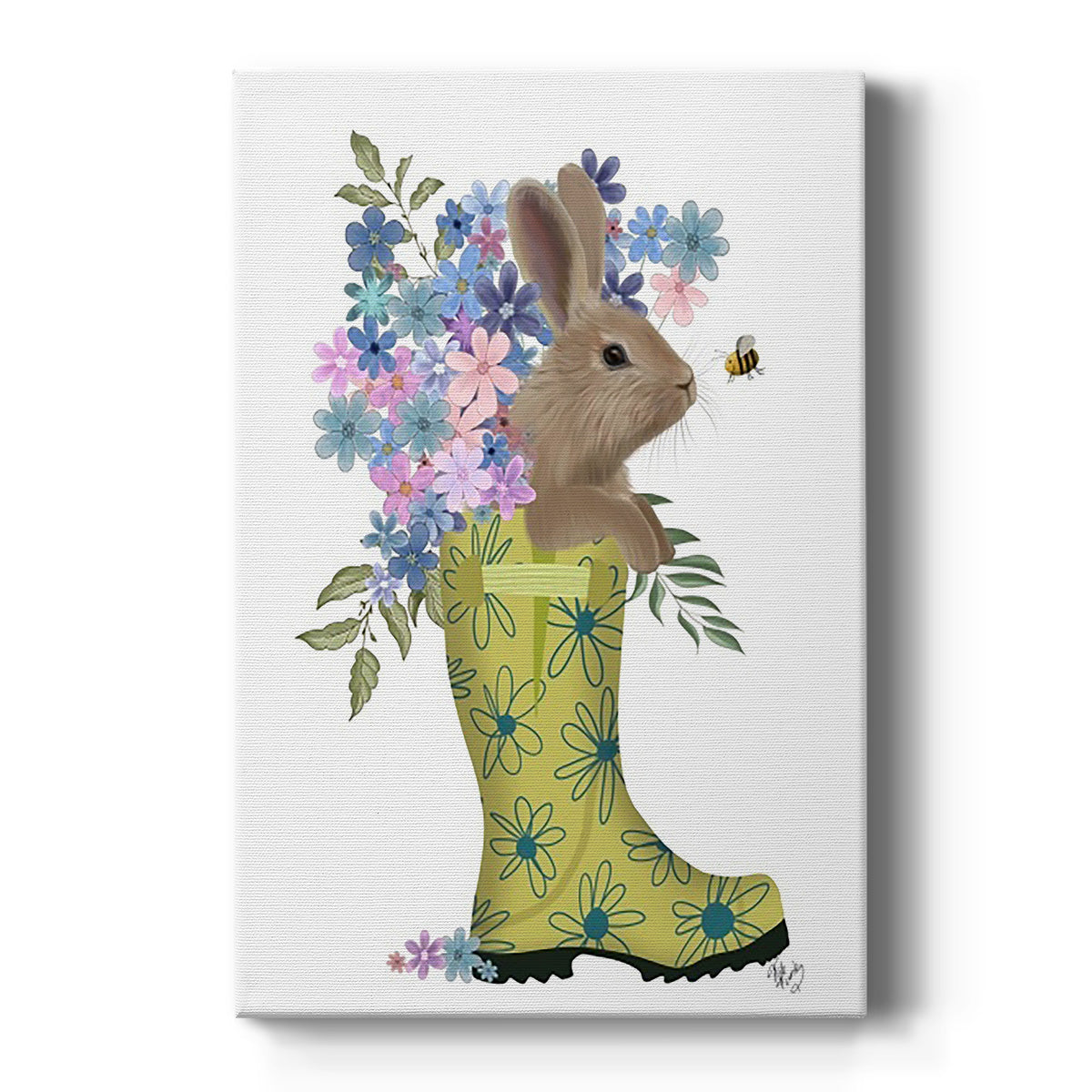Welly Bunny And Bee Premium Gallery Wrapped Canvas - Ready to Hang