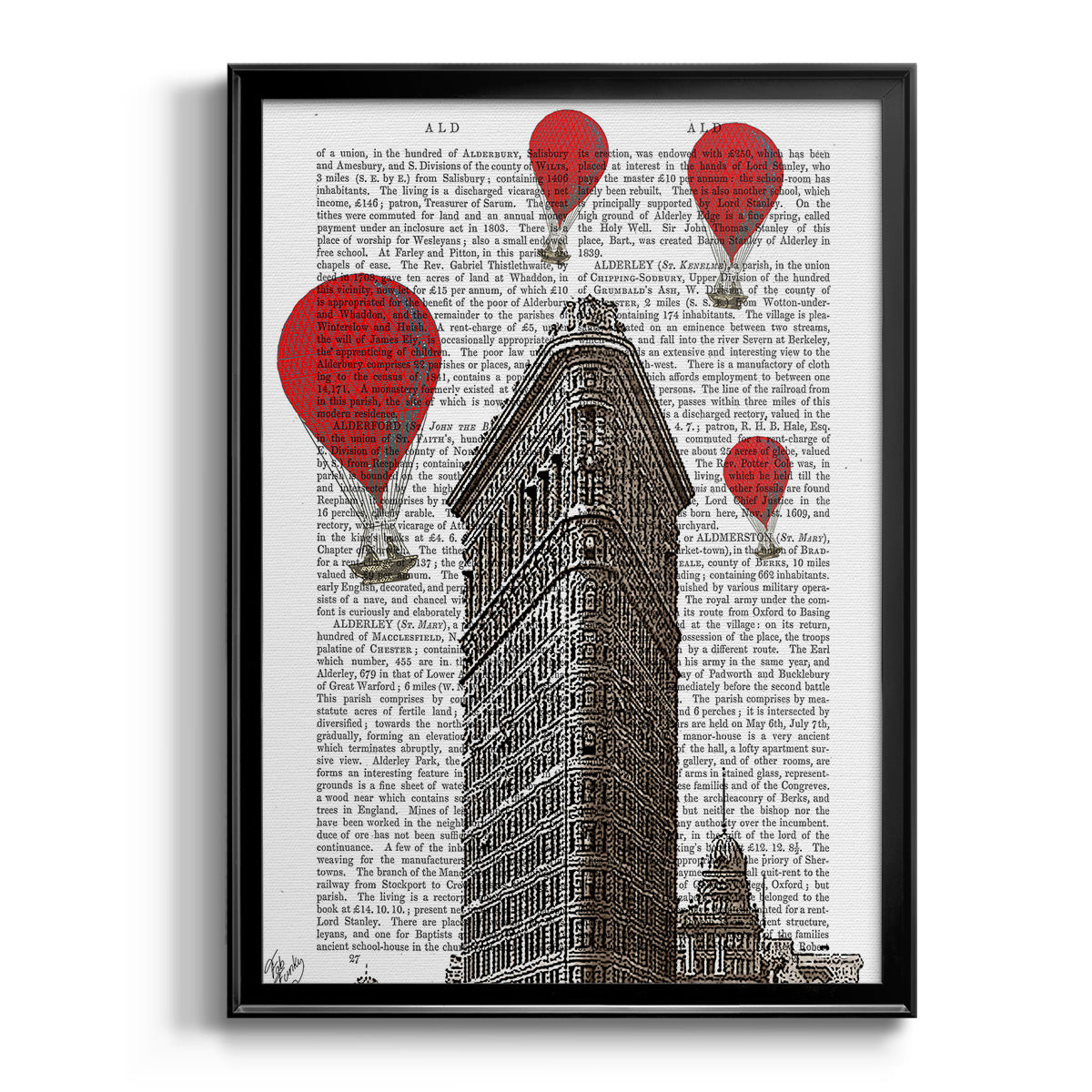 Flat Iron Building and Red Hot Air Balloons Premium Framed Print - Ready to Hang