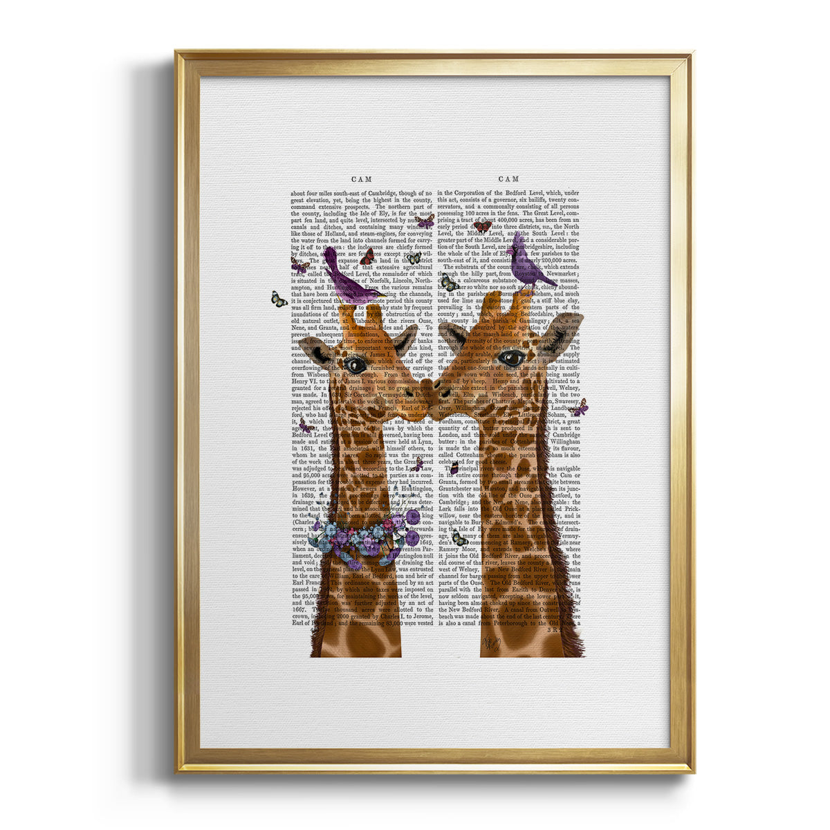 Kissing Giraffes with Birds Premium Framed Print - Ready to Hang