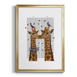 Kissing Giraffes with Birds Premium Framed Print - Ready to Hang