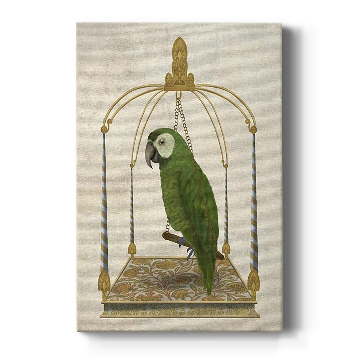 Green Parrot on Swing Premium Gallery Wrapped Canvas - Ready to Hang