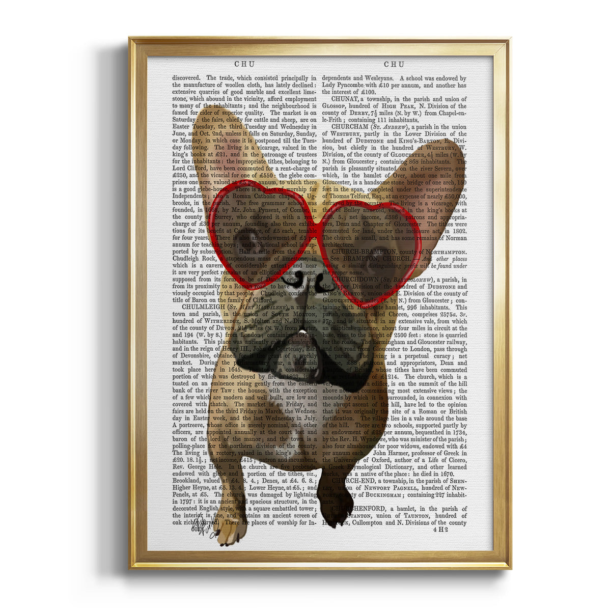 French Bulldog and Heart Glasses Premium Framed Print - Ready to Hang