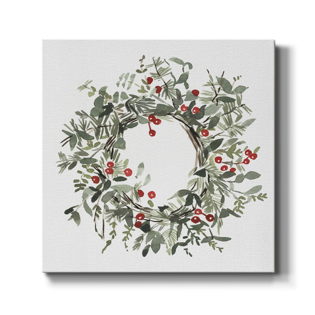 Holly Farmhouse Wreath I-Premium Gallery Wrapped Canvas - Ready to Hang