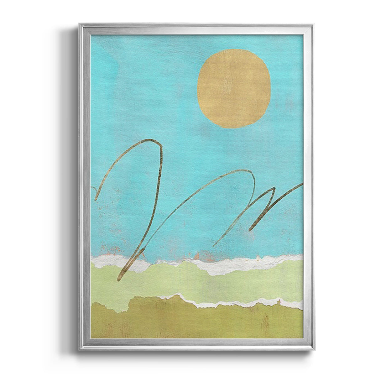 Green and Gold Pieced Landscape II Premium Framed Print - Ready to Hang