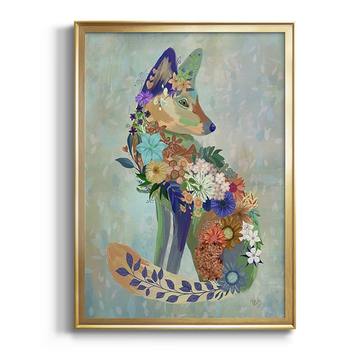 Fantastic Florals Fox, Sitting Premium Framed Print - Ready to Hang