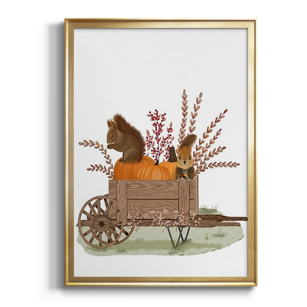 Squirrels In Pumpkin Wheelbarrow Premium Framed Print - Ready to Hang