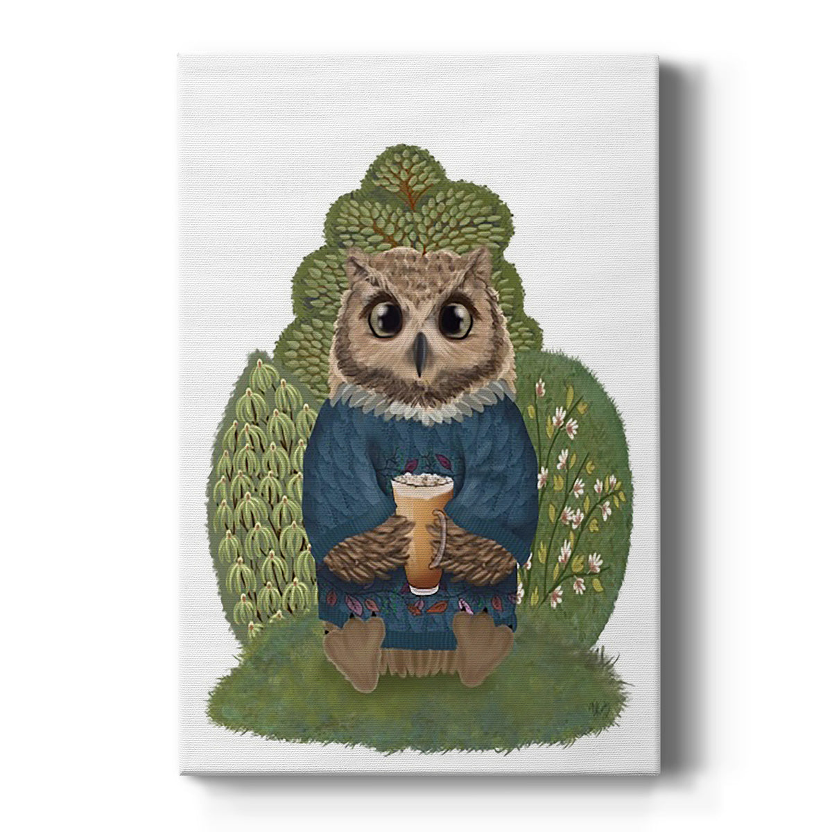 Latte Owl in Sweater Premium Gallery Wrapped Canvas - Ready to Hang