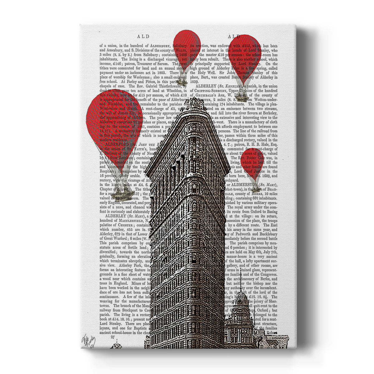 Flat Iron Building and Red Hot Air Balloons - Canvas Art Print