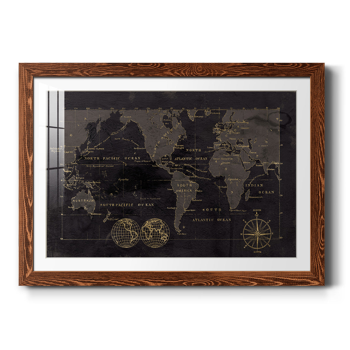 Black Gold Map-Premium Framed Print - Ready to Hang