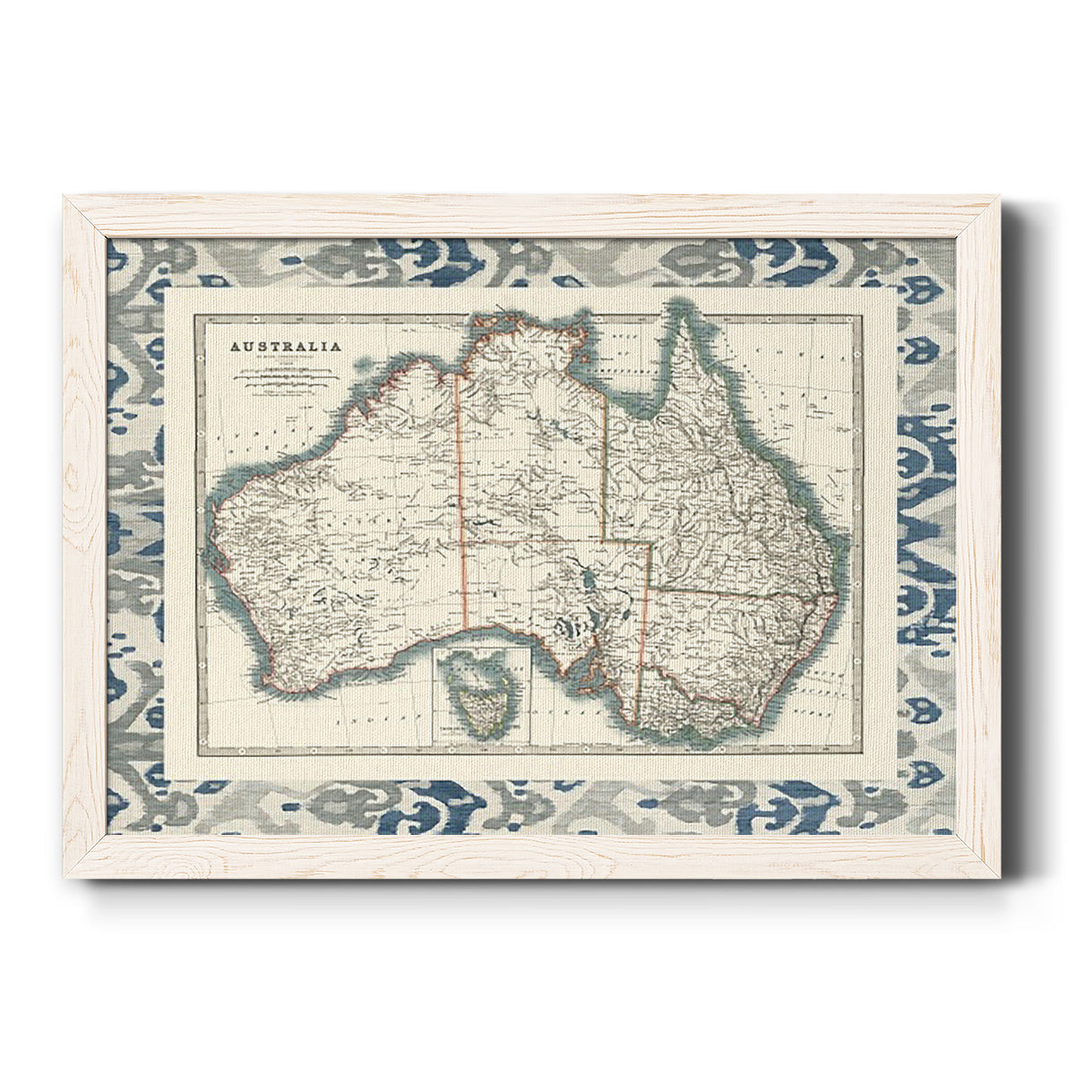 Bordered Map of Australia-Premium Framed Canvas - Ready to Hang