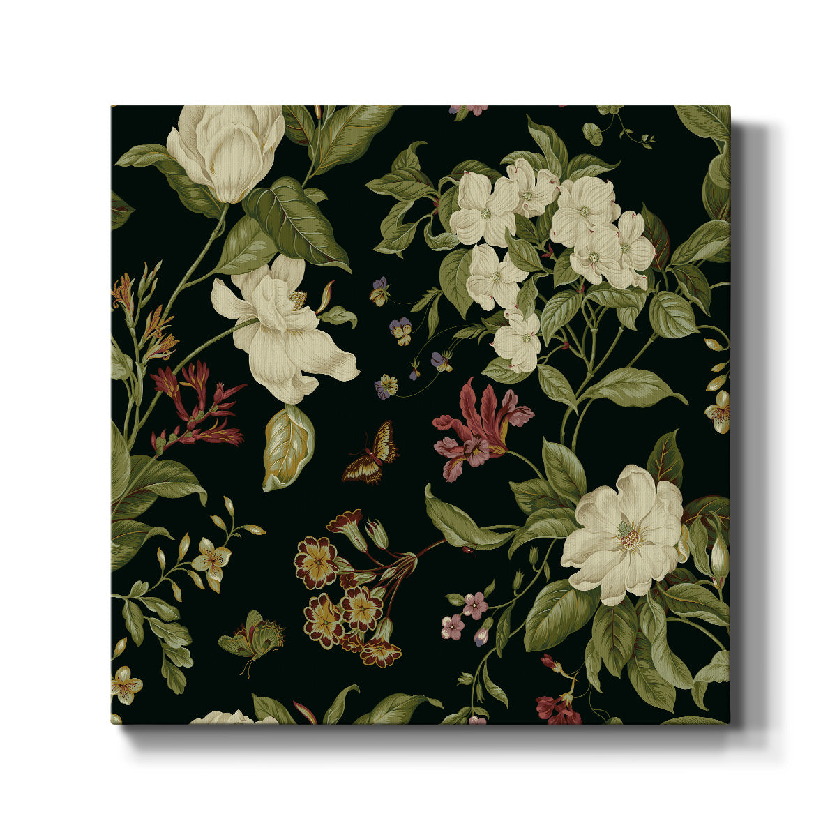 Garden Floral on Black II-Premium Gallery Wrapped Canvas - Ready to Hang