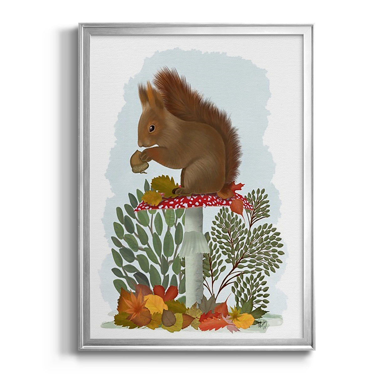 Red Squirrel On Mushroom Premium Framed Print - Ready to Hang