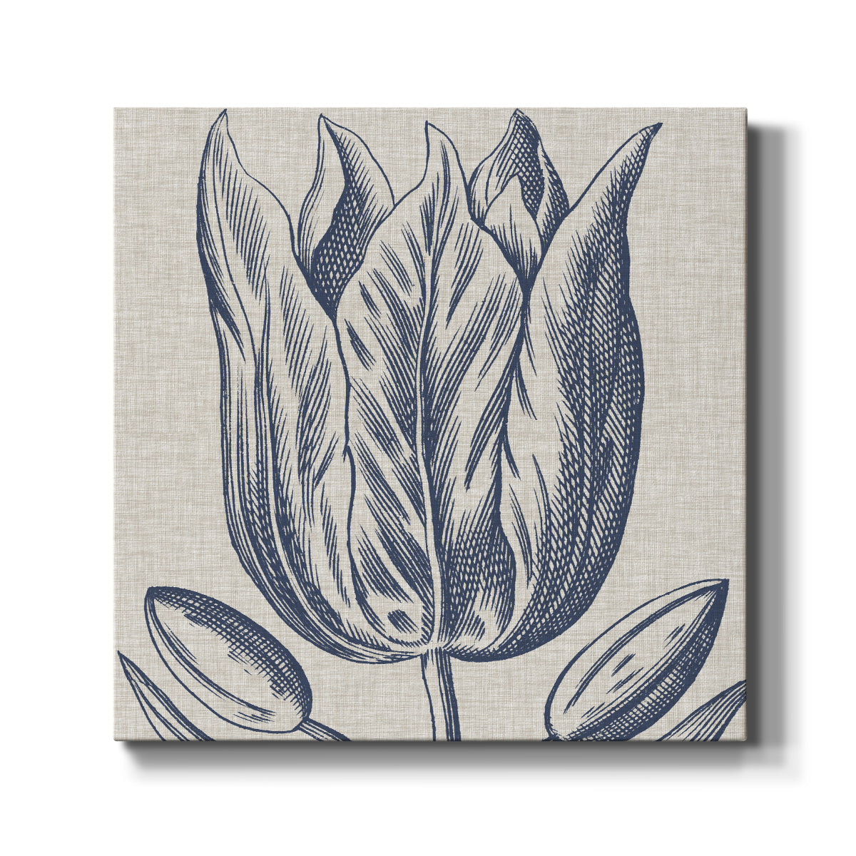 Indigo Floral on Linen VI - Canvas Art Print