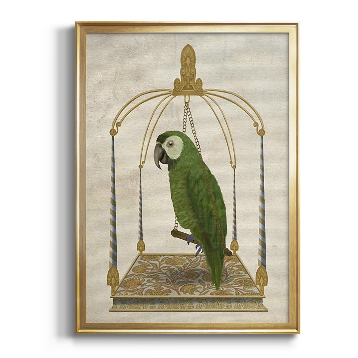 Green Parrot on Swing Premium Framed Print - Ready to Hang