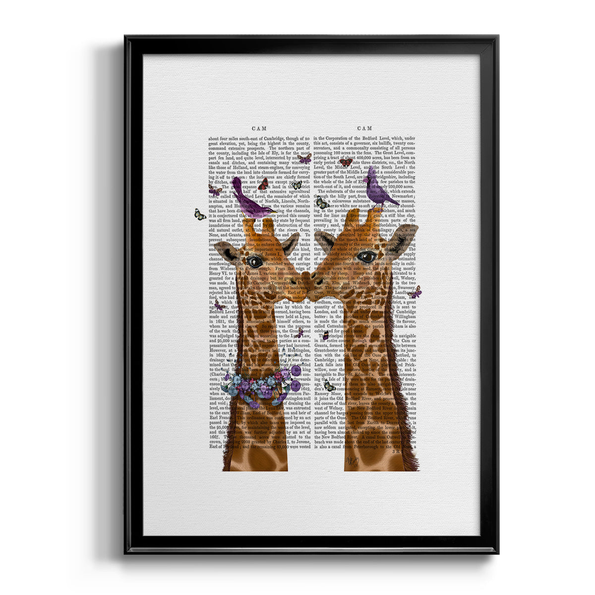 Kissing Giraffes with Birds Premium Framed Print - Ready to Hang