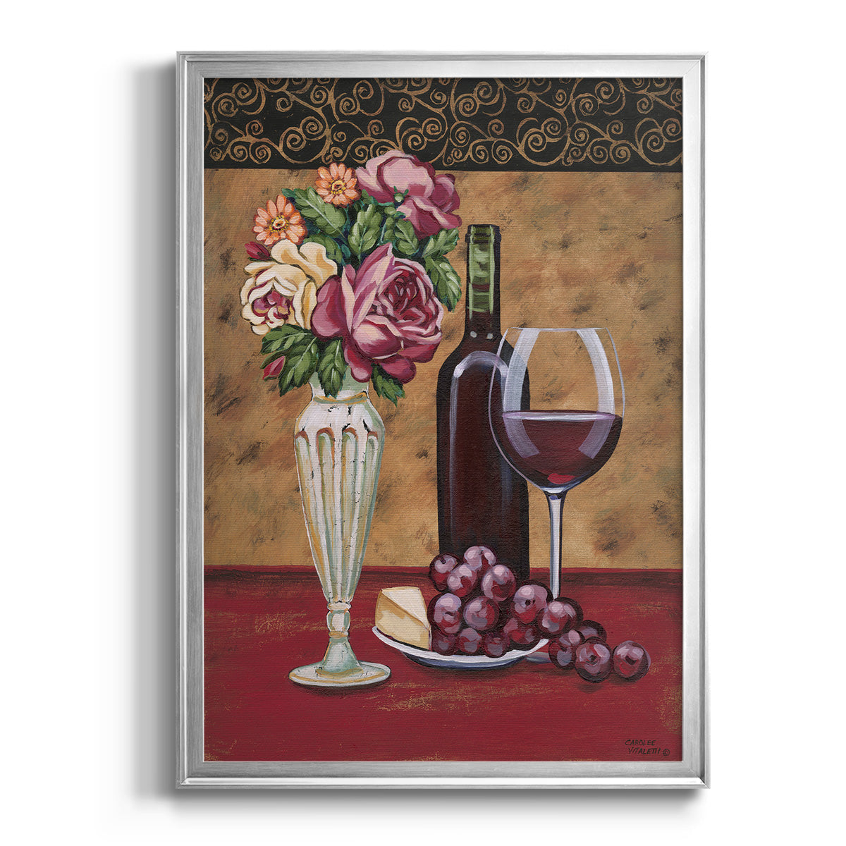 Vintage Flowers and Wine I Premium Framed Print - Ready to Hang