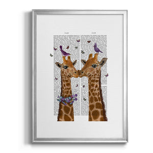 Kissing Giraffes with Birds Premium Framed Print - Ready to Hang