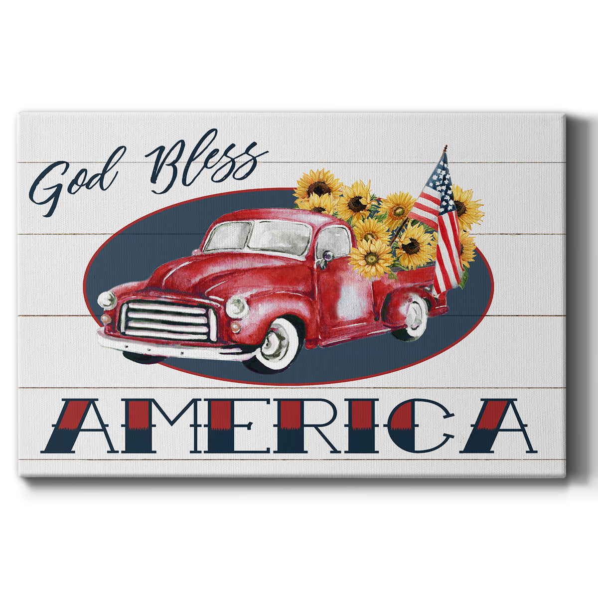 God Bless America Truck Premium Gallery Wrapped Canvas - Ready to Hang