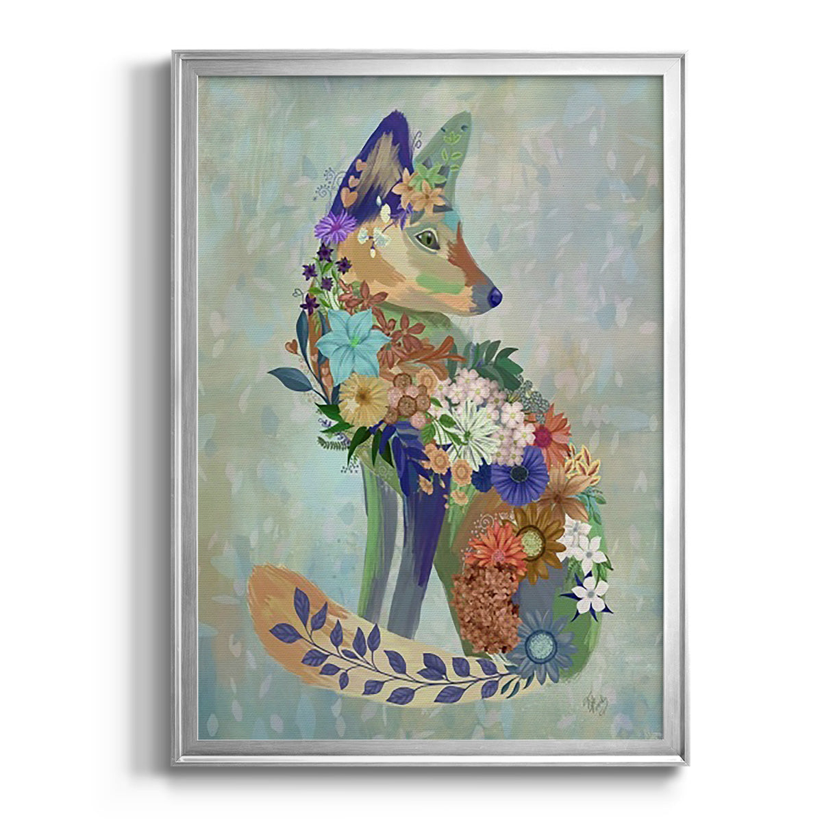 Fantastic Florals Fox, Sitting Premium Framed Print - Ready to Hang