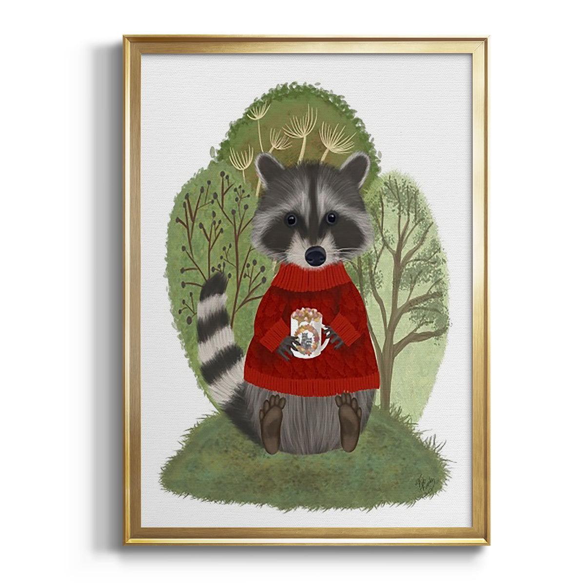 Hot Chocolate Raccoon Premium Framed Print - Ready to Hang