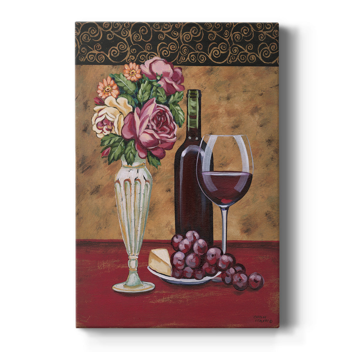Vintage Flowers and Wine I Premium Gallery Wrapped Canvas - Ready to Hang
