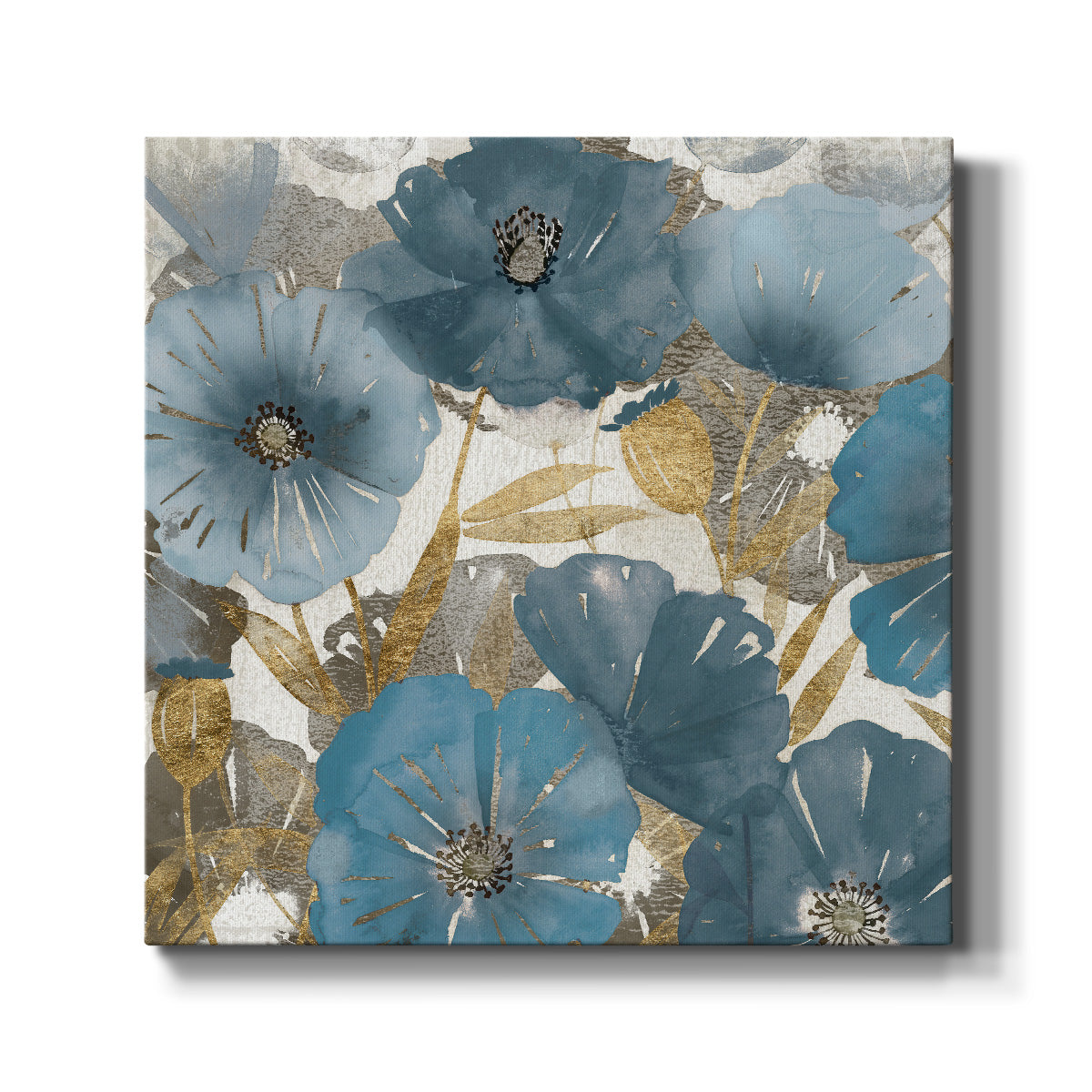 Blue and Gold Poppies I-Premium Gallery Wrapped Canvas - Ready to Hang