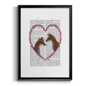 Foxes in Pink Heart Premium Framed Print - Ready to Hang