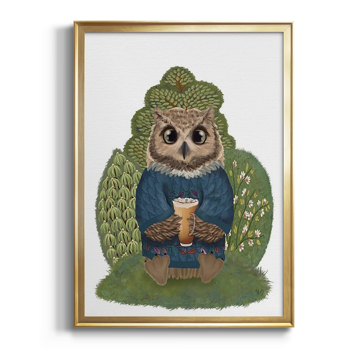 Latte Owl in Sweater Premium Framed Print - Ready to Hang