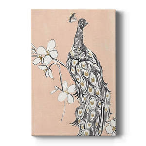 Peacock in Gold I Premium Gallery Wrapped Canvas - Ready to Hang