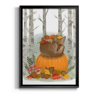 Fox Curled on Pumpkin Premium Framed Print - Ready to Hang