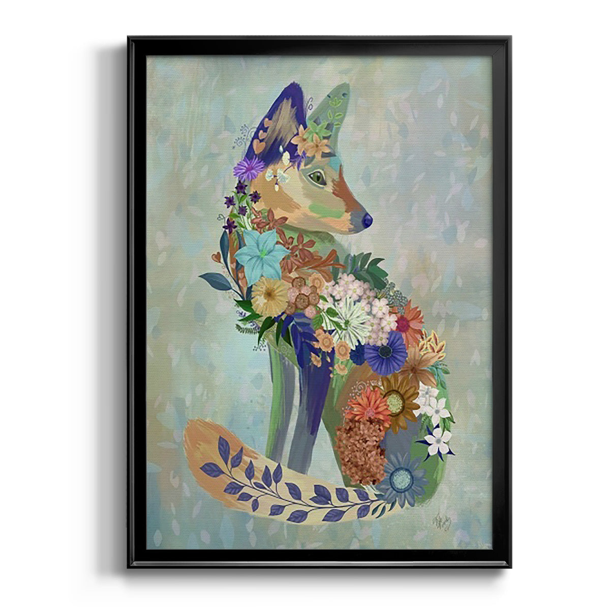 Fantastic Florals Fox, Sitting Premium Framed Print - Ready to Hang