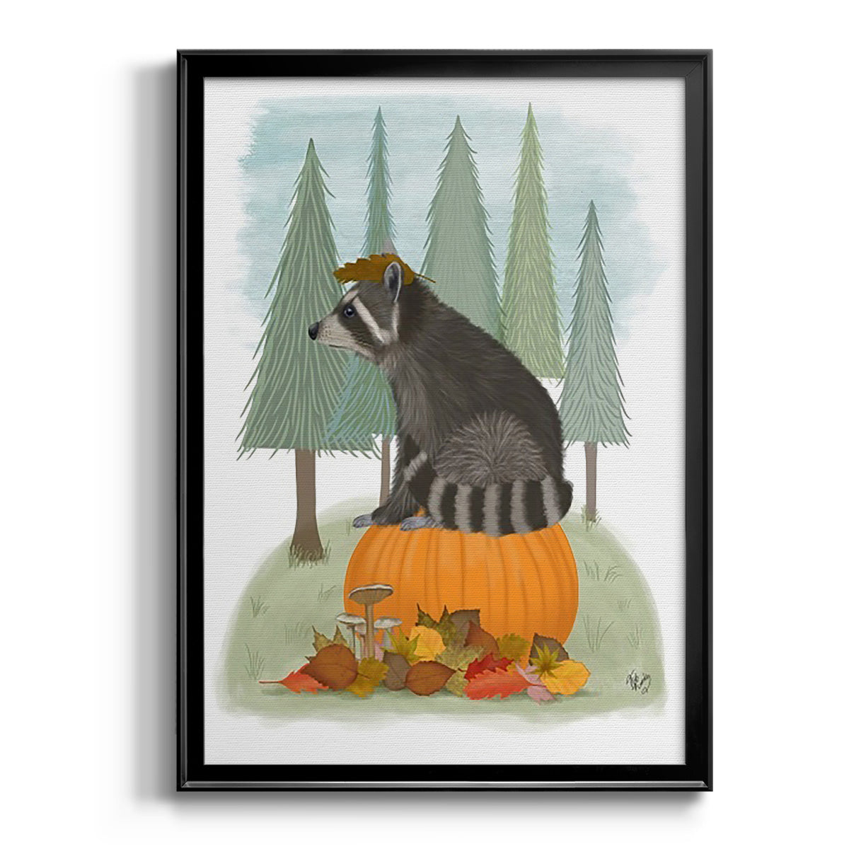 Raccoon On Pumpkin Premium Framed Print - Ready to Hang