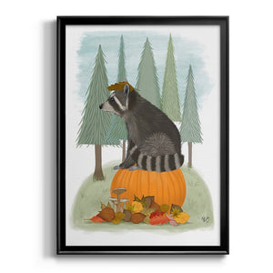 Raccoon On Pumpkin Premium Framed Print - Ready to Hang