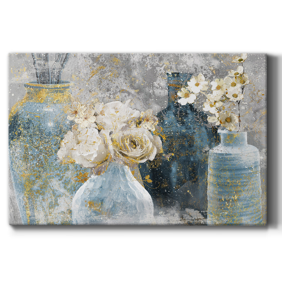 Vessels and Blooms Blues Premium Gallery Wrapped Canvas - Ready to Hang