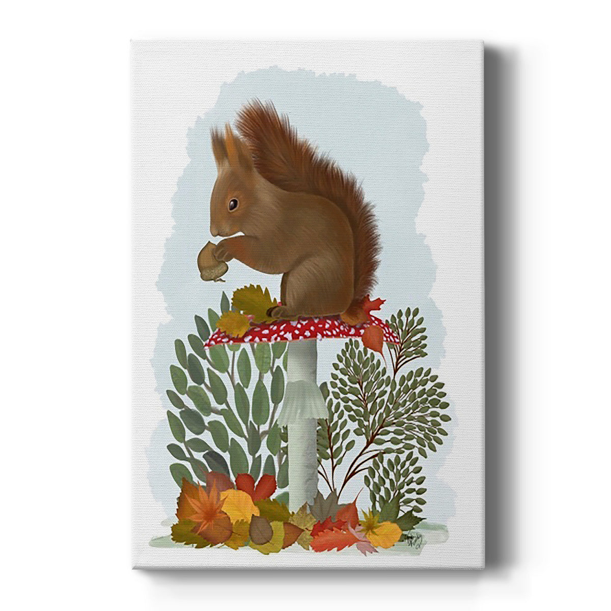 Red Squirrel On Mushroom Premium Gallery Wrapped Canvas - Ready to Hang