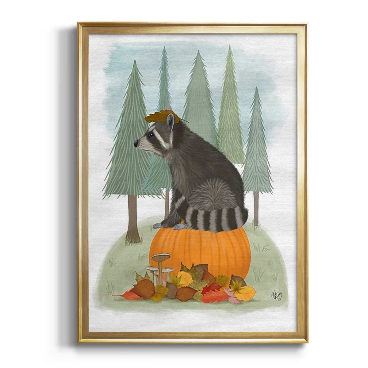 Raccoon On Pumpkin Premium Framed Print - Ready to Hang