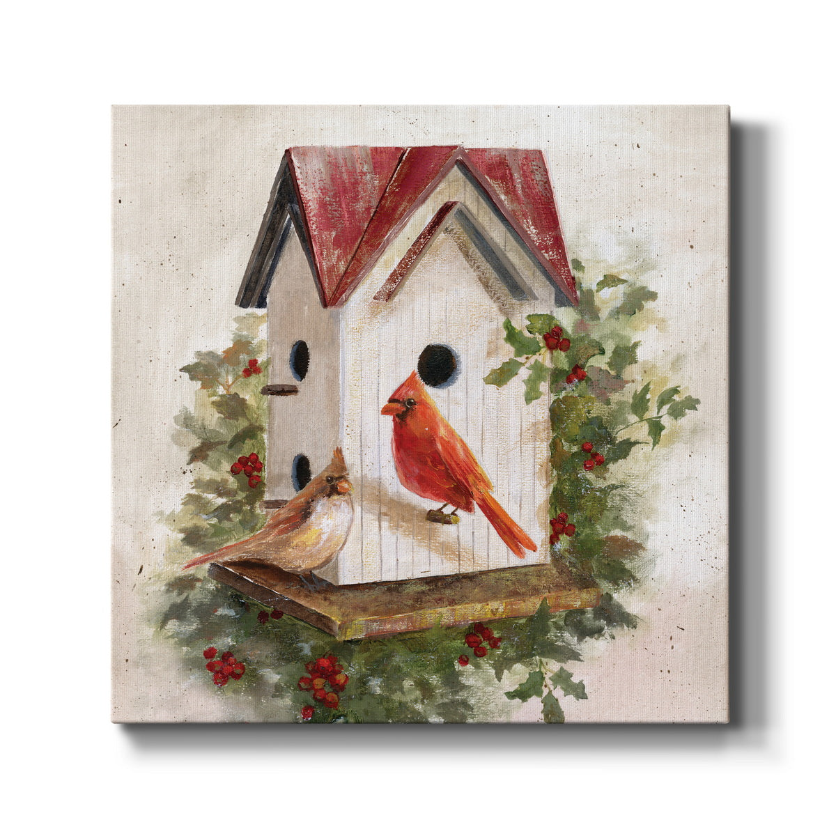 Holly Berry Birdhouse - Canvas Art Print
