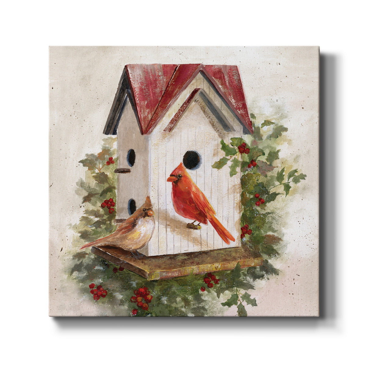 Holly Berry Birdhouse-Premium Gallery Wrapped Canvas - Ready to Hang