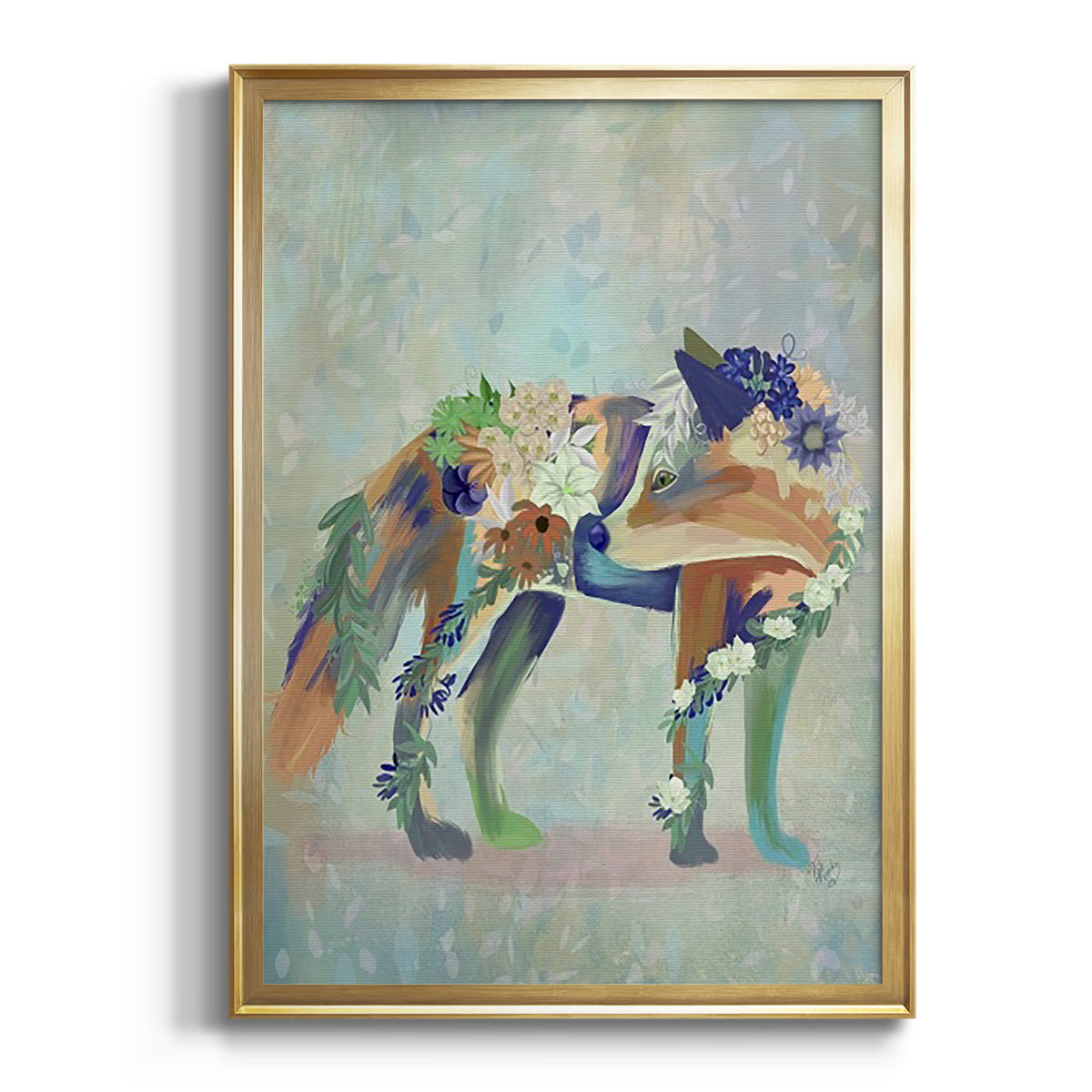Fantastic Florals Fox, Standing Premium Framed Print - Ready to Hang