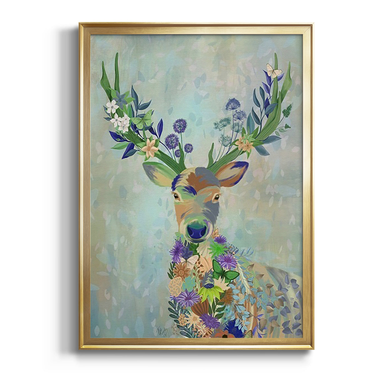 Fantastic Florals Deer, Portrait Premium Framed Print - Ready to Hang
