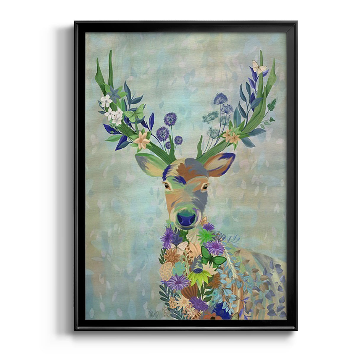 Fantastic Florals Deer, Portrait Premium Framed Print - Ready to Hang