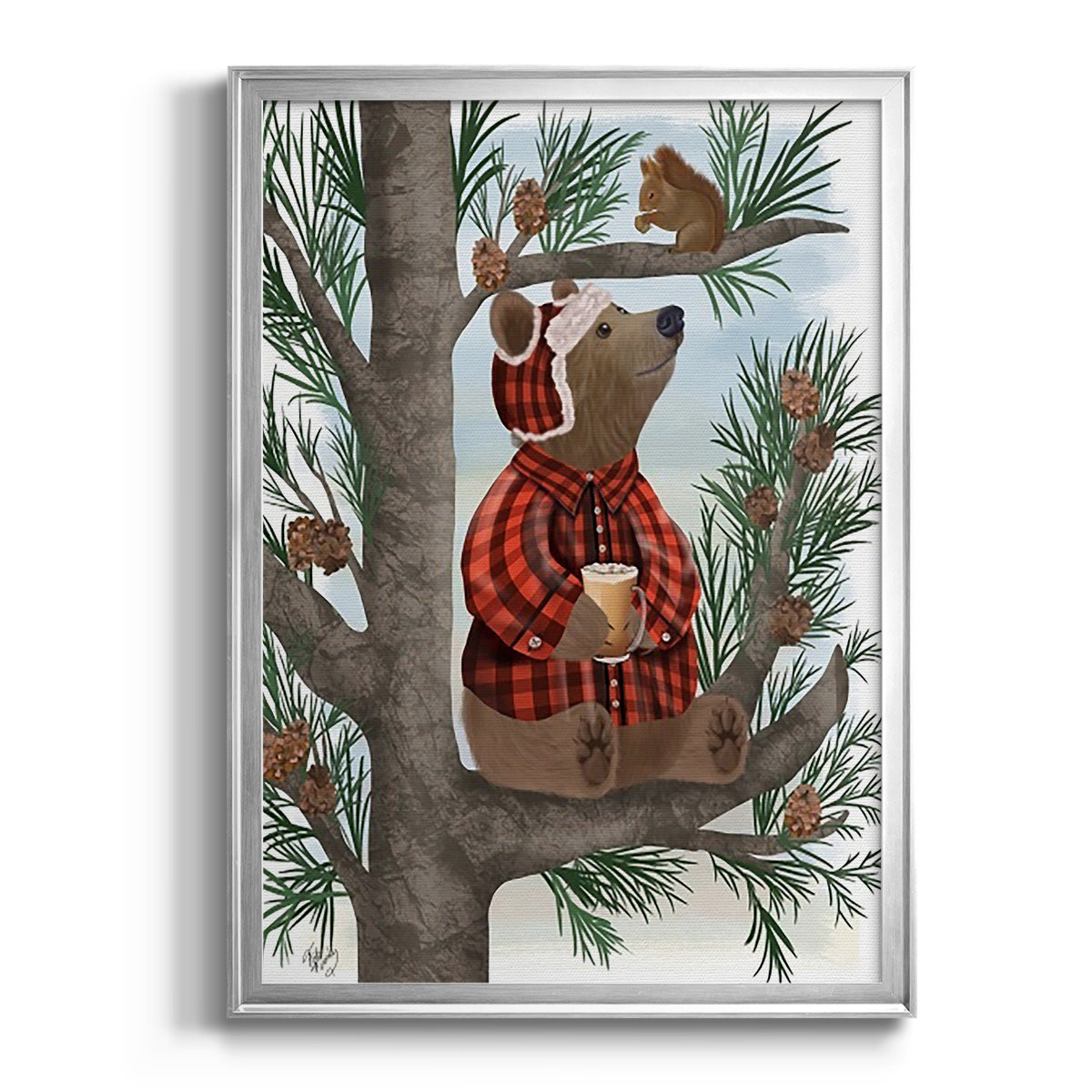 Lumberjack Bear Pine Tree Coffee Break Premium Framed Print - Ready to Hang