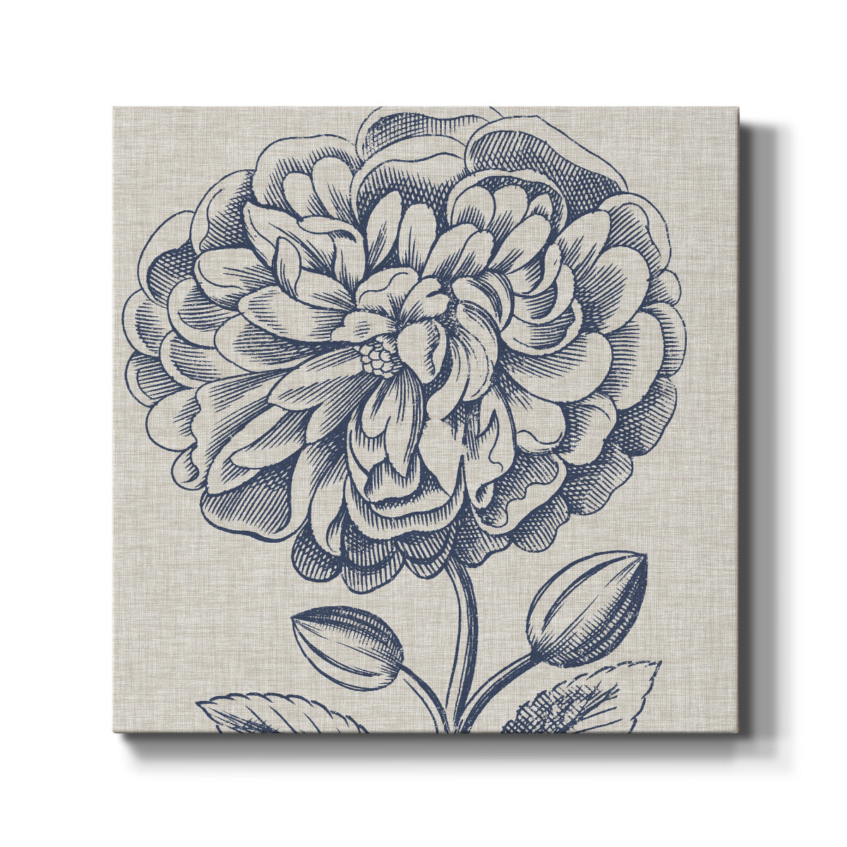 Indigo Floral on Linen III - Canvas Art Print
