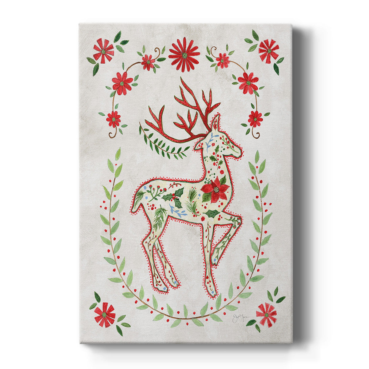 Christmas Folk Reindeer - Canvas Art Print
