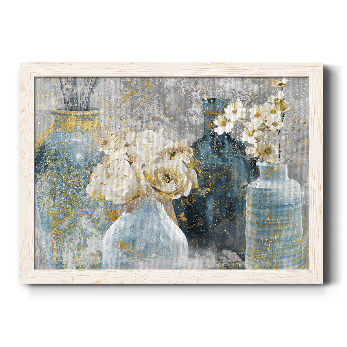 Vessels and Blooms Blues-Premium Framed Canvas - Ready to Hang